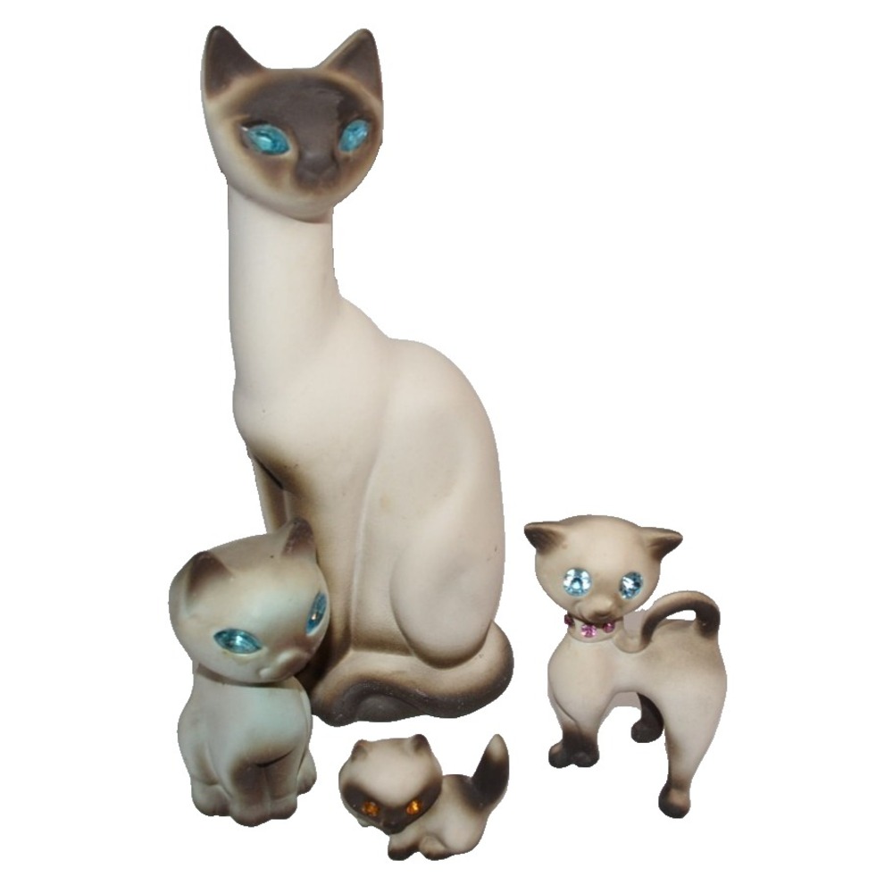 Vtg Roselane California USA Pottery Siamese Cat Rhinestone Eyes 1950's lot
